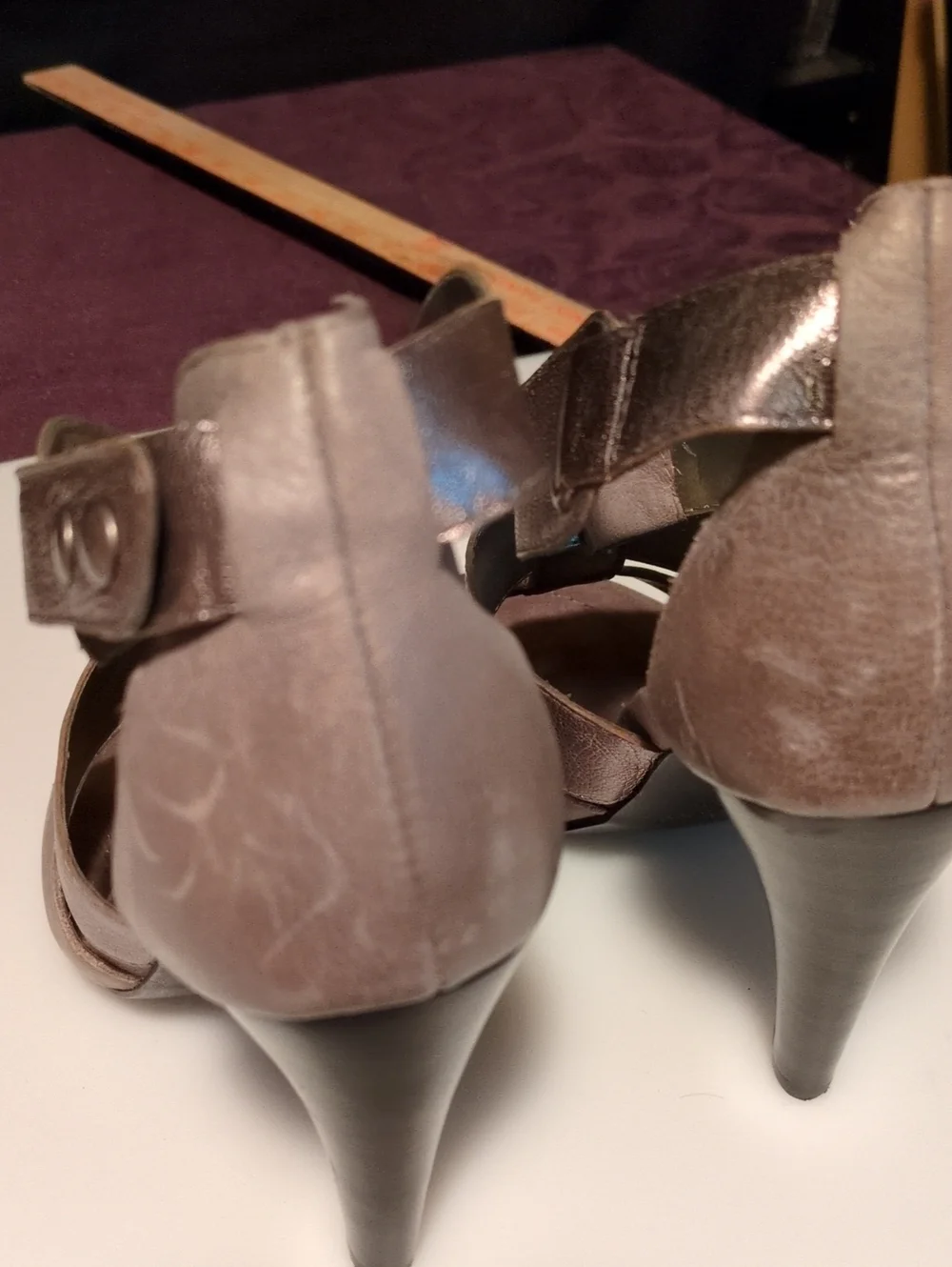 Nine West Taupe Gray Strappy Platform Sandals Adjustable Ankle Strap Size 6.5M
